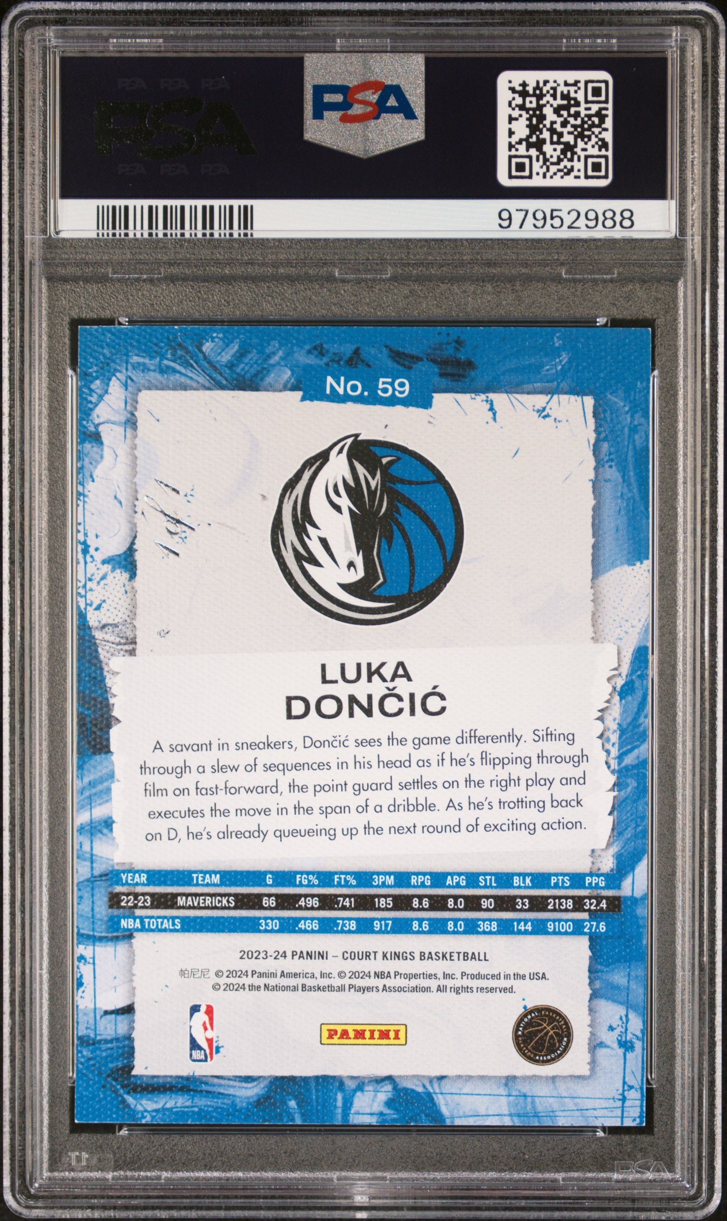 2023 Panini Court Kings Luka Doncic #59 Masterpiece #1/1 PSA 8