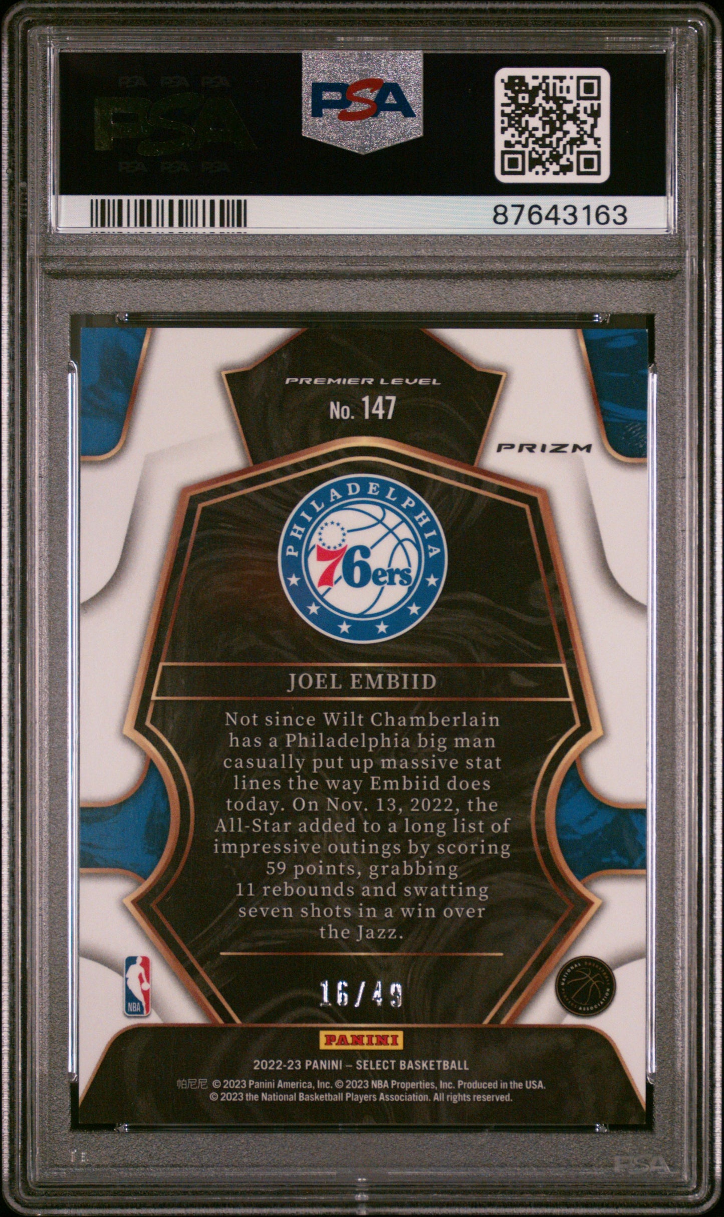 2022 Panini Select Joel Embiid #147 Red Disco PSA 9