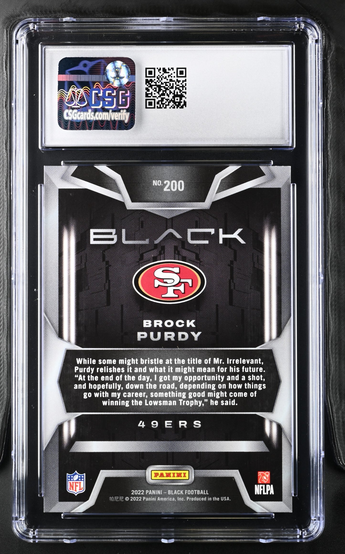 2022 Panini Black Brock Purdy #200 Copper CGC 9 POP 1 /25