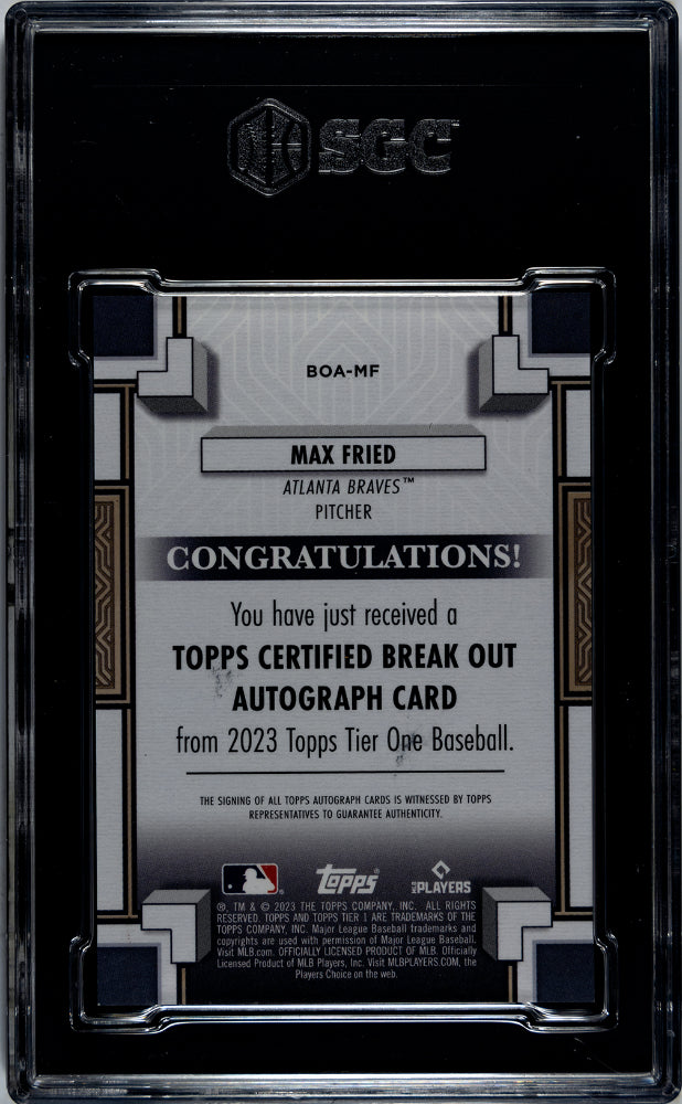 2023 Topps Tier One Max Fried #BOA-MF Break Out Autograph Silver Ink #2/10 SGC 9