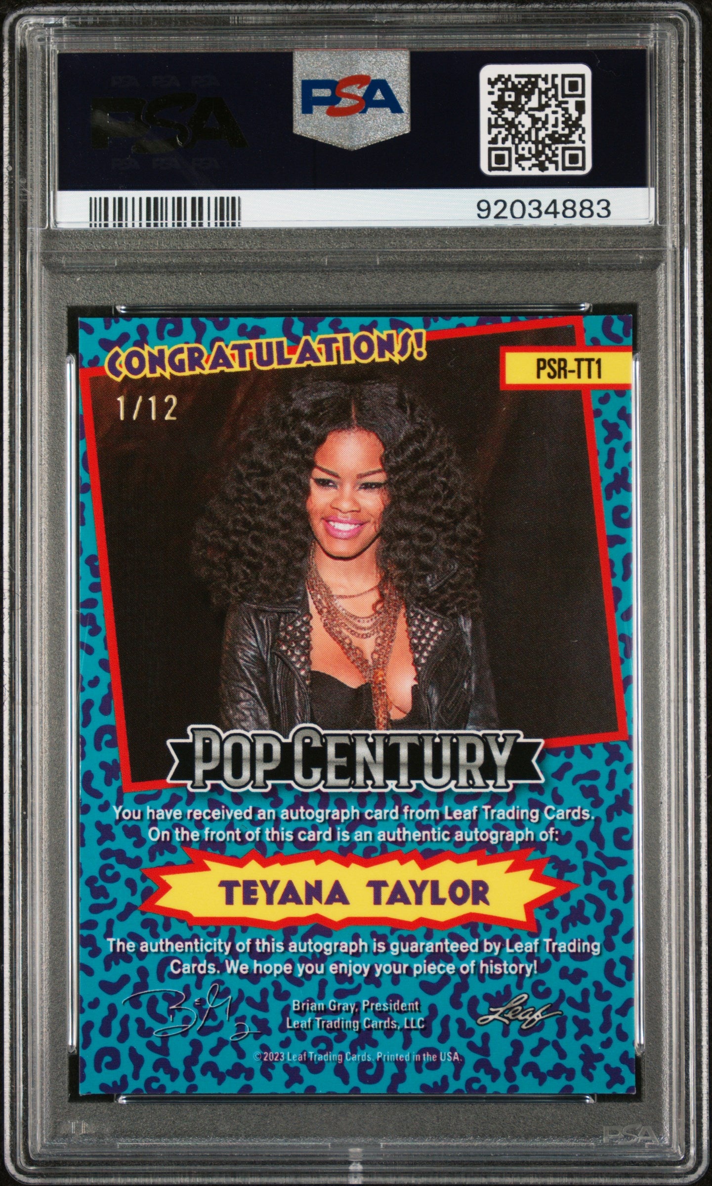 Teyana Taylor 2023 Leaf Metal Pop Century Pro Set Raps AUTO #1/12 Blue PSA 10