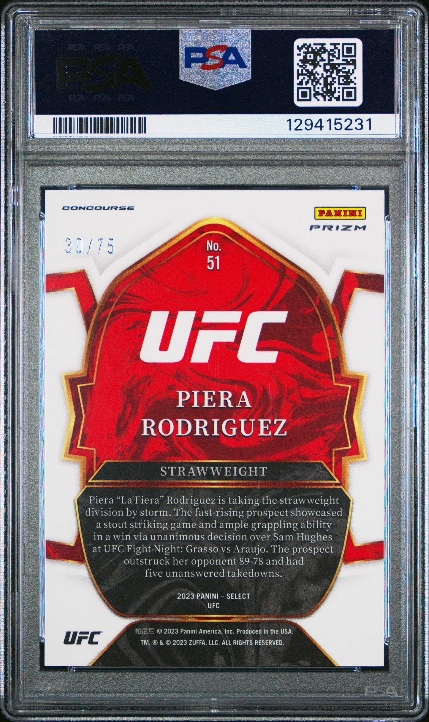 2023 Panini Select UFC Piera Rodriguez #51 Neon Green PSA 10 /75 pop 1