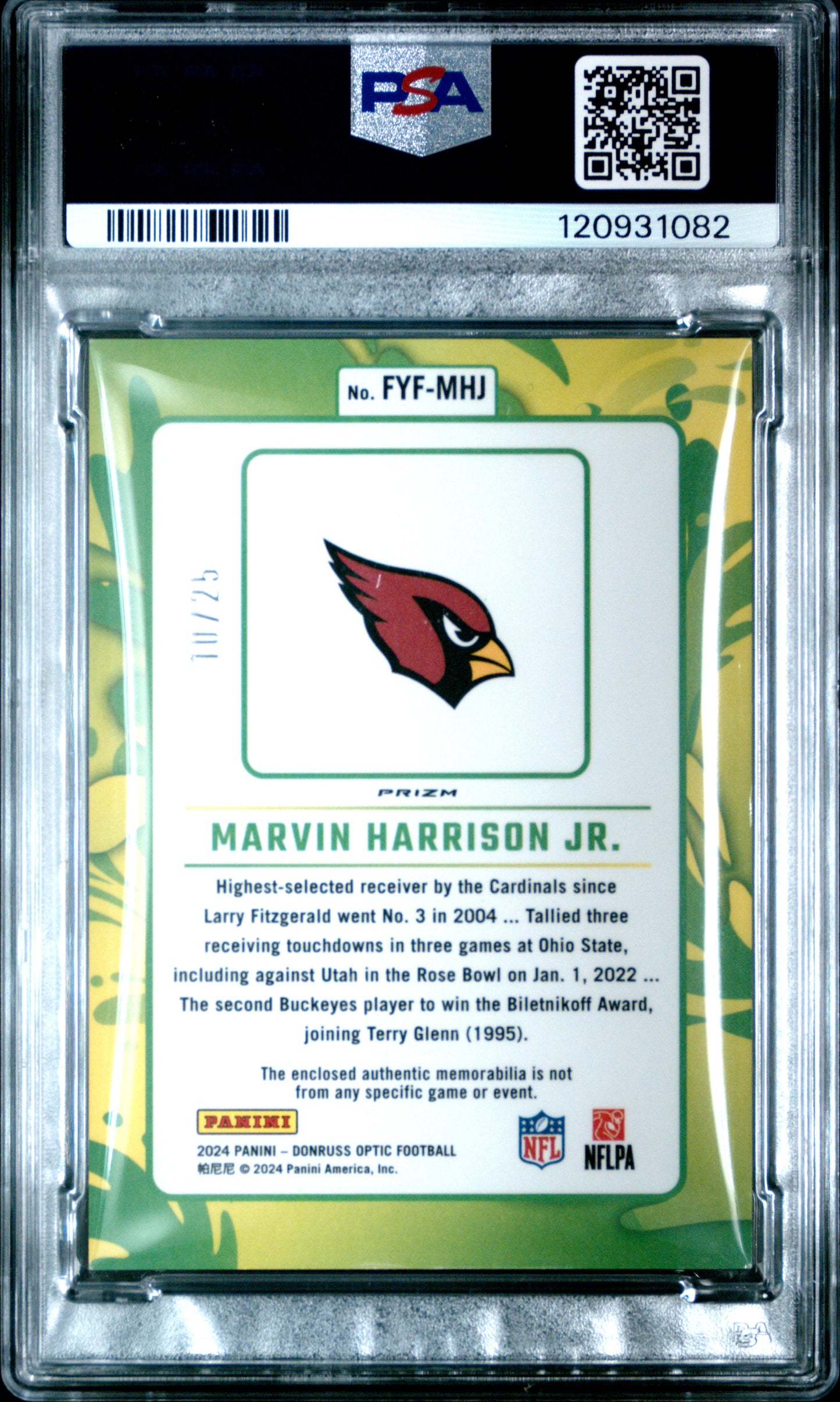 2024 Optic First Year Fresh Relic Marvin Harrison JR. Black Pandora PSA 8 /25