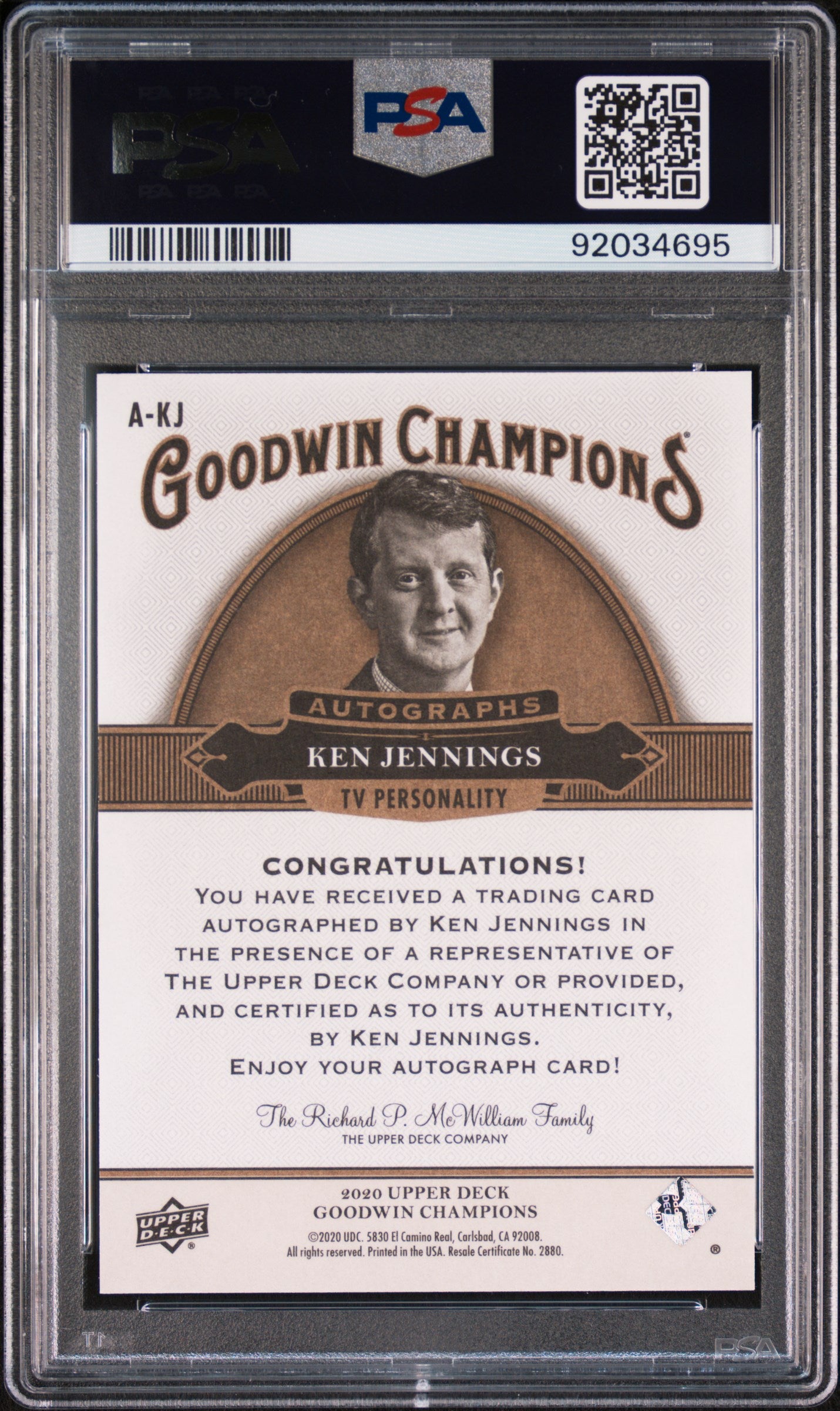 2020 Upper Deck Goodwin Champions Ken Jennings AUTO Autograph PSA 10