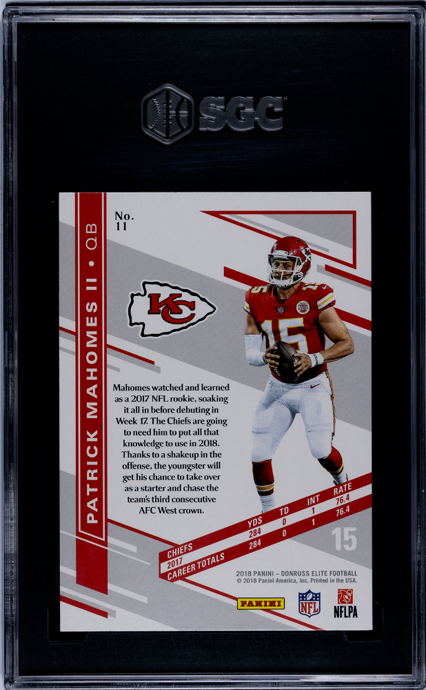 2018 Panini Elite Patrick Mahomes II #11 Green SGC 10 pop 1