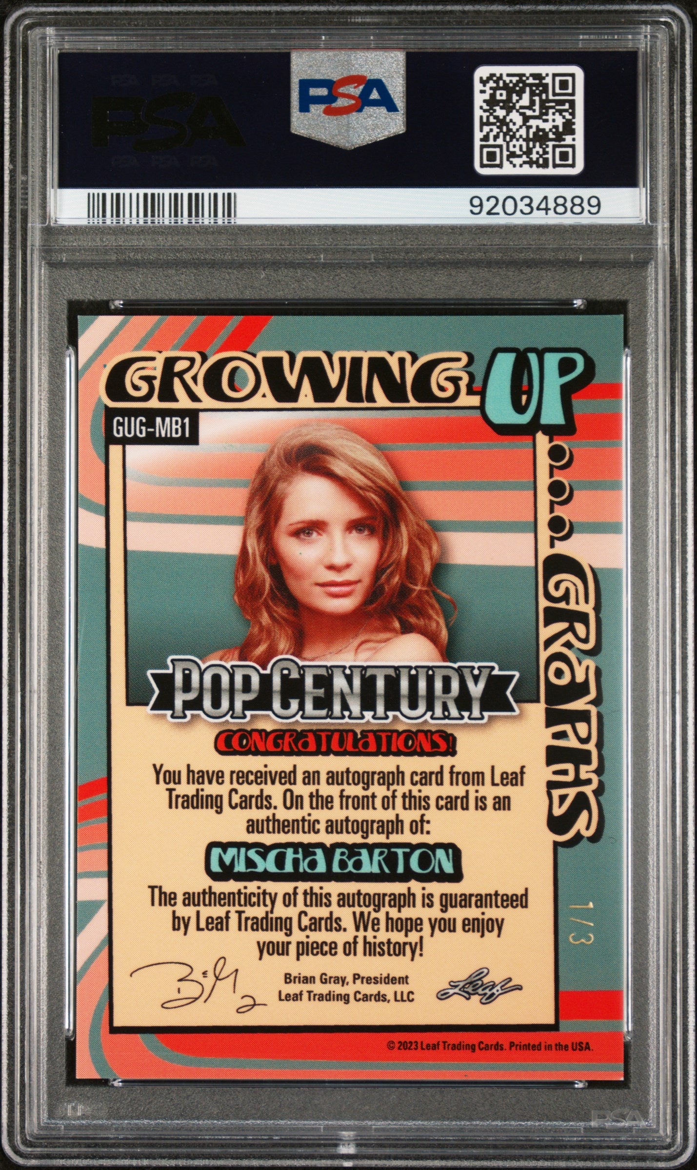 Mischa Barton 2023 Leaf Metal Pop Century Growing Up AUTO Green #1/3 Mojo PSA 9