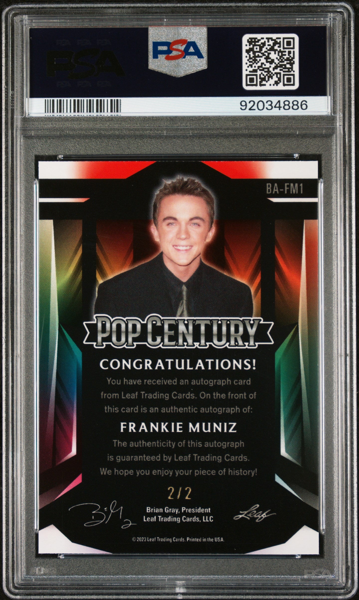 Frankie Muniz 2023 Leaf Metal Pop Century Autograph AUTO #2/2 Red Mojo PSA 10