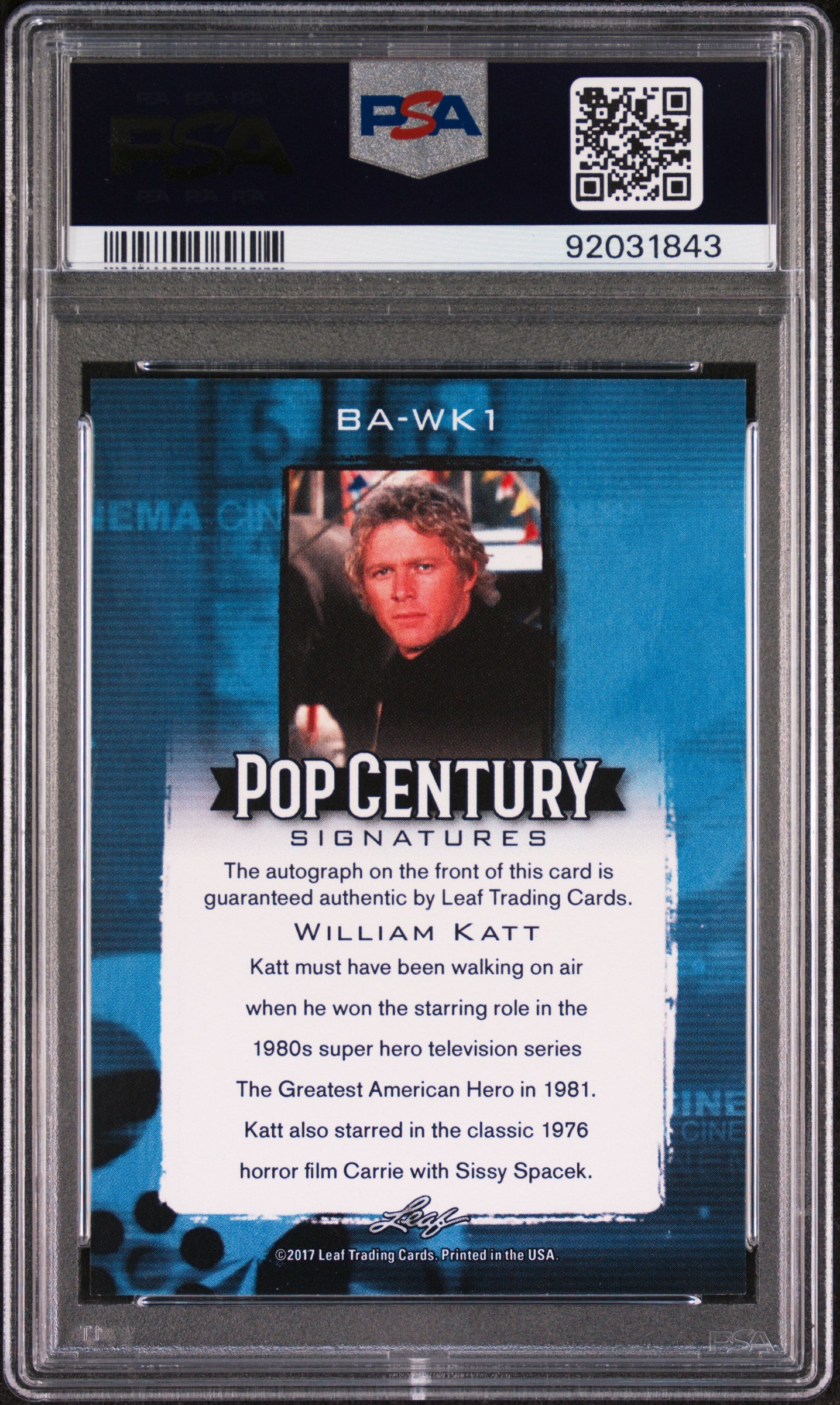 William Katt 2017 Leaf Pop Century Autographs AUTO PSA 10