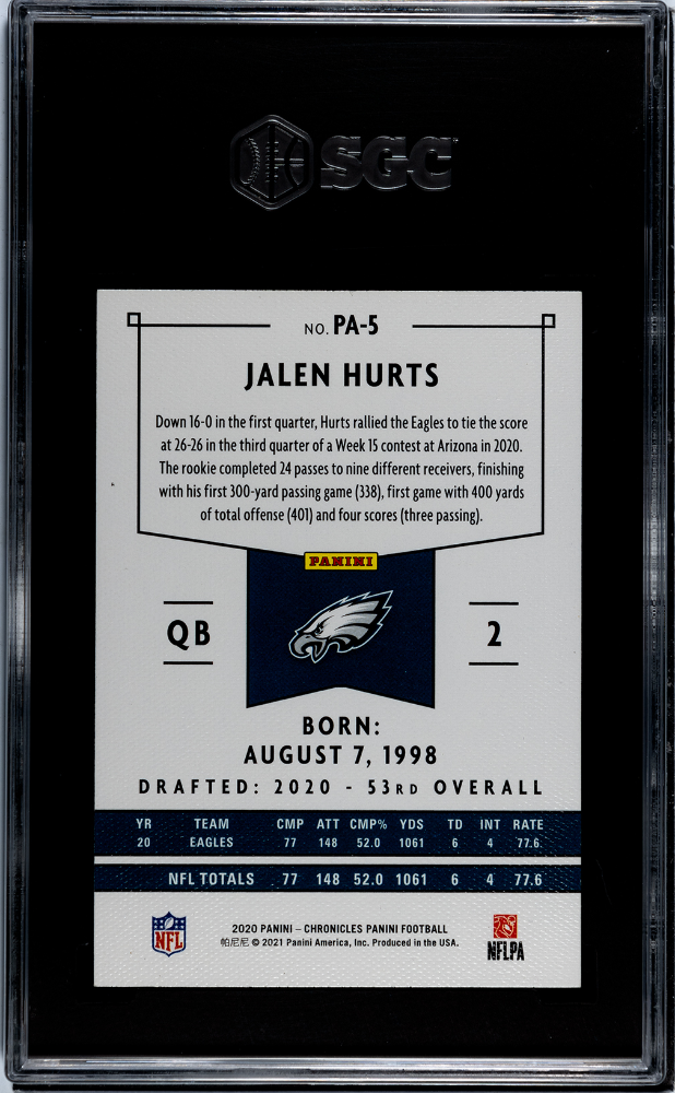 2020 Panini Chronicles Jalen Hurts #PA-5 SGC 9.5