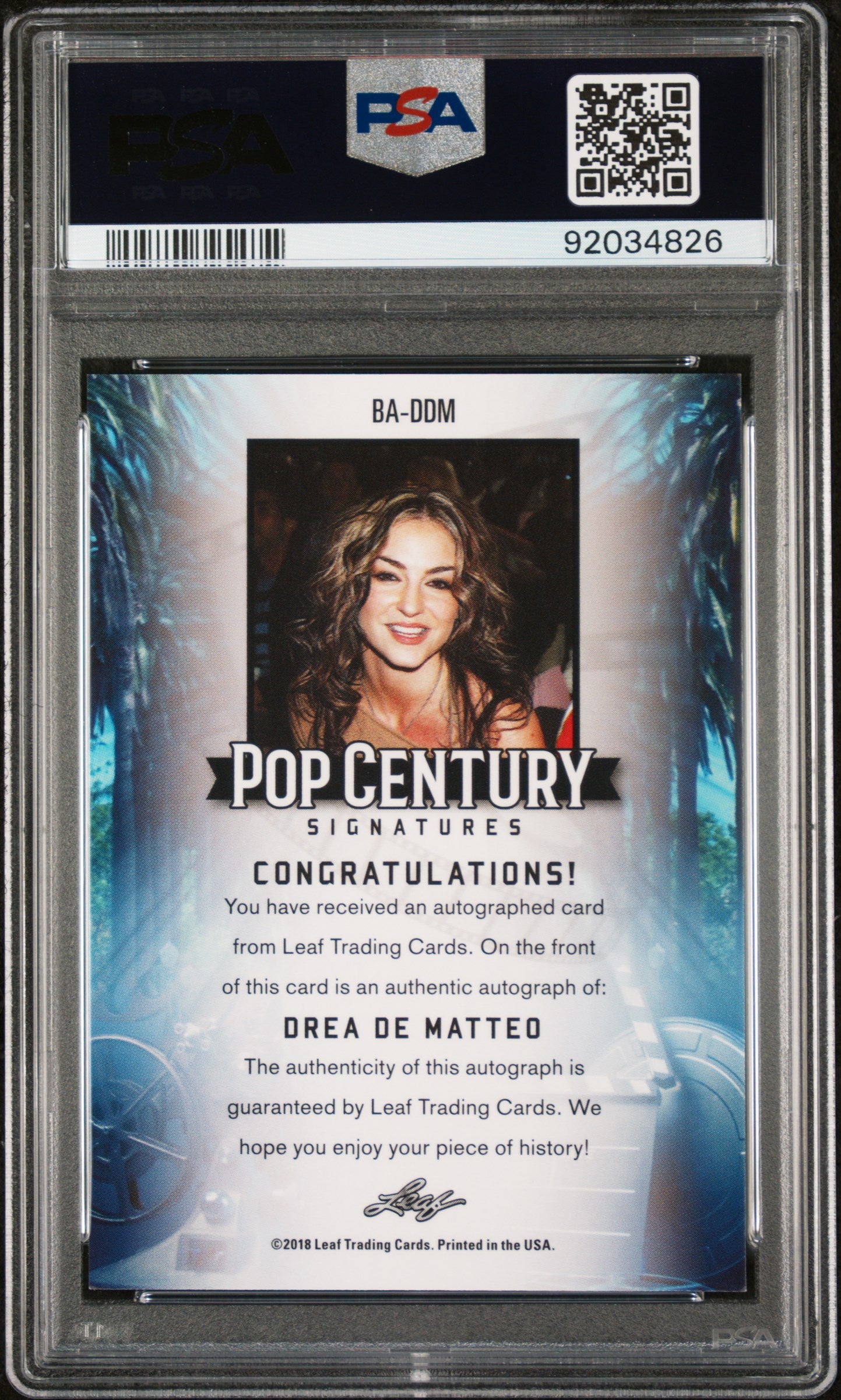 Drea De Matteo 2018 Leaf Pop Century Metal Signatures AUTO PSA 9