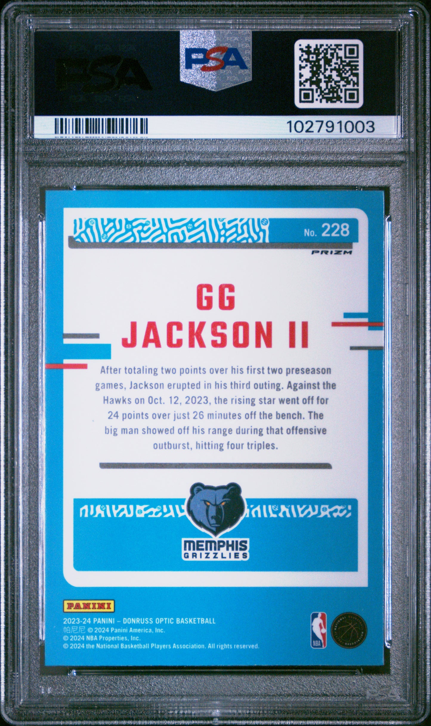 2023-24 Panini Donruss Optic GG Jackson II #228 Checkerboard PSA 10