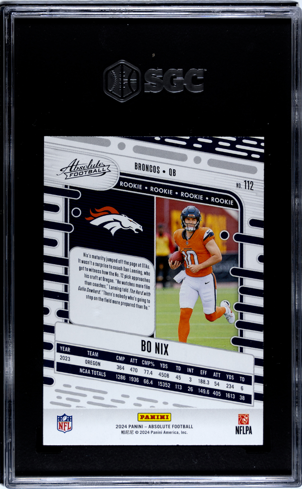 2024 Panini Absolute Bo Nix #112 Red & Blue SGC 9.5