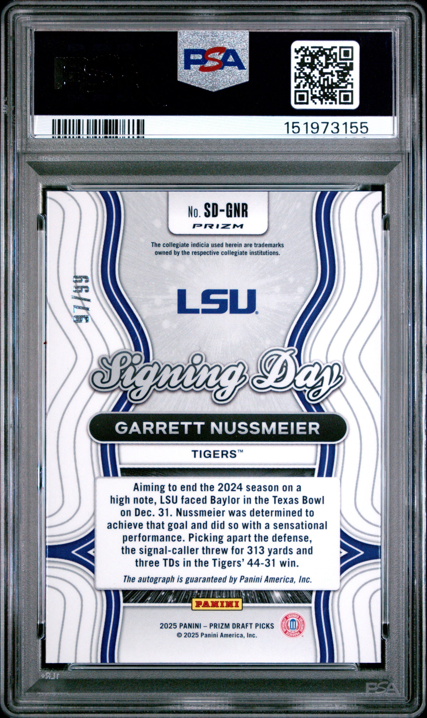 2025 Panini Prizm Draft Picks Signing Day Garrett Nussmeier Red PSA 10 pop 1