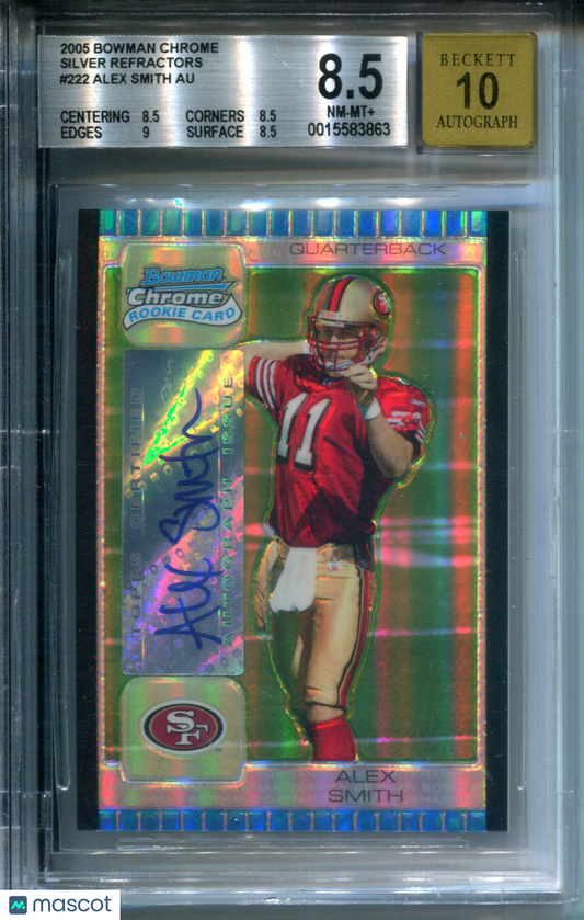 2005 Bowman Chrome Silver Refractor #7/10 AUTO Alex Smith QB #222 BGS 8.5