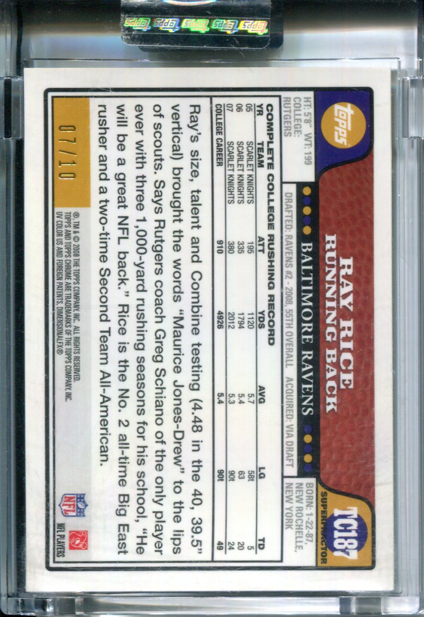 2008 Topps Chrome Rookie AUTO Gold Superfractor #7/10 Ray Rice #TC187