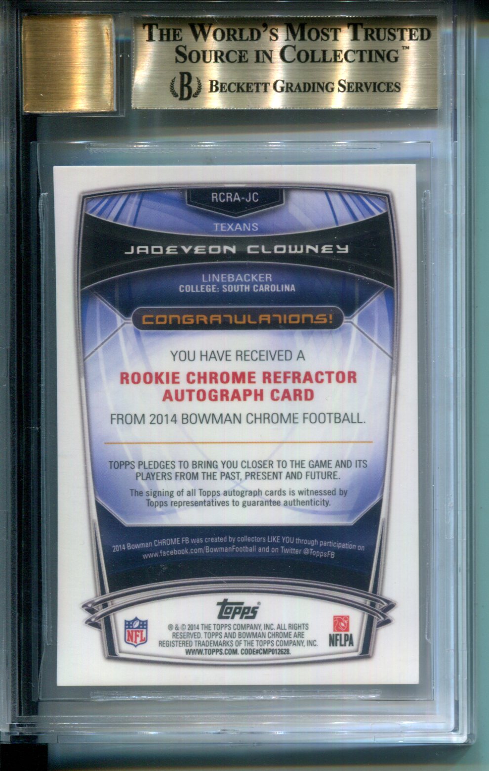 2014 Bowman Chrome Rookie AUTO Prism Refractors Jadeveon Clowney #5/5 BGS 9.5