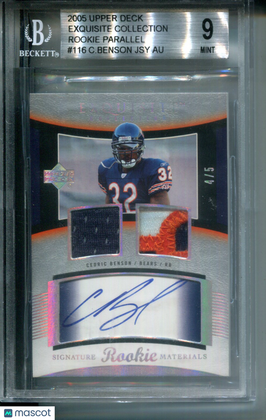 2005 Upper Deck Exquisite Cedric Benson Rookie Parallel AUTO Patch #/5 BGS 9
