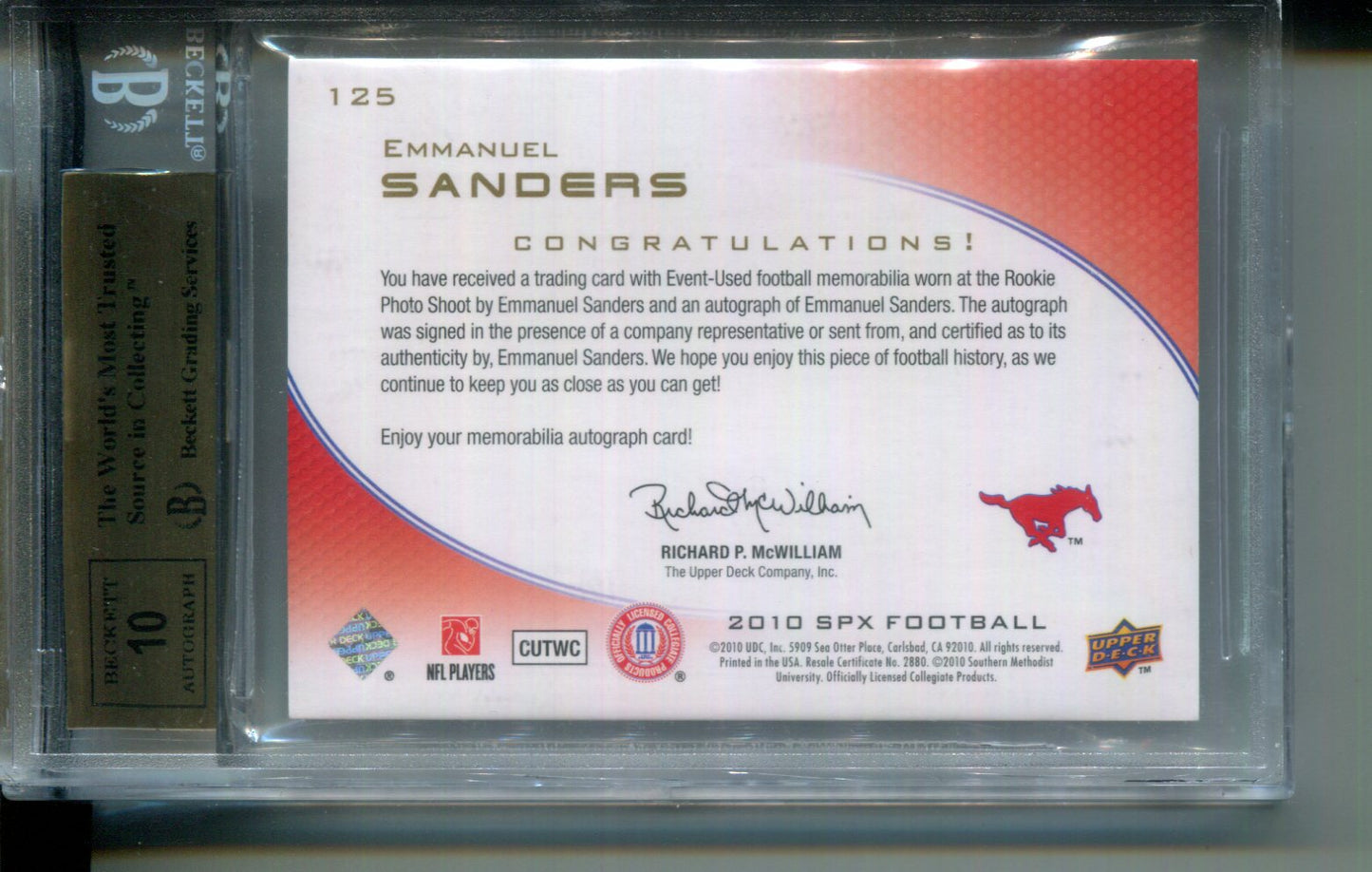 2010 SPx Rookie Patch AUTO RPA Silver #3/10 Emmanuel Sanders #125 BGS 9.5