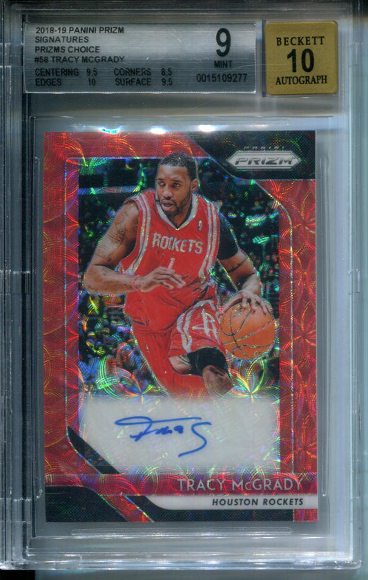 2018-19 Panini Prizm Signatures Prizm Choice Tracy McGrady #58 AUTO BGS 9