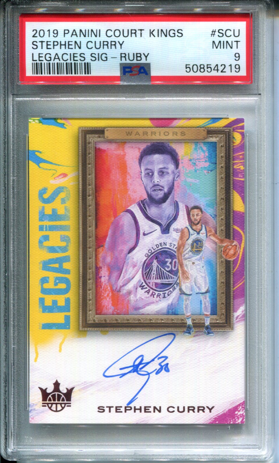 2019-20 Panini Court Kings Legacies Stephen Curry #3/15 Ruby ON CARD AUTO PSA 9