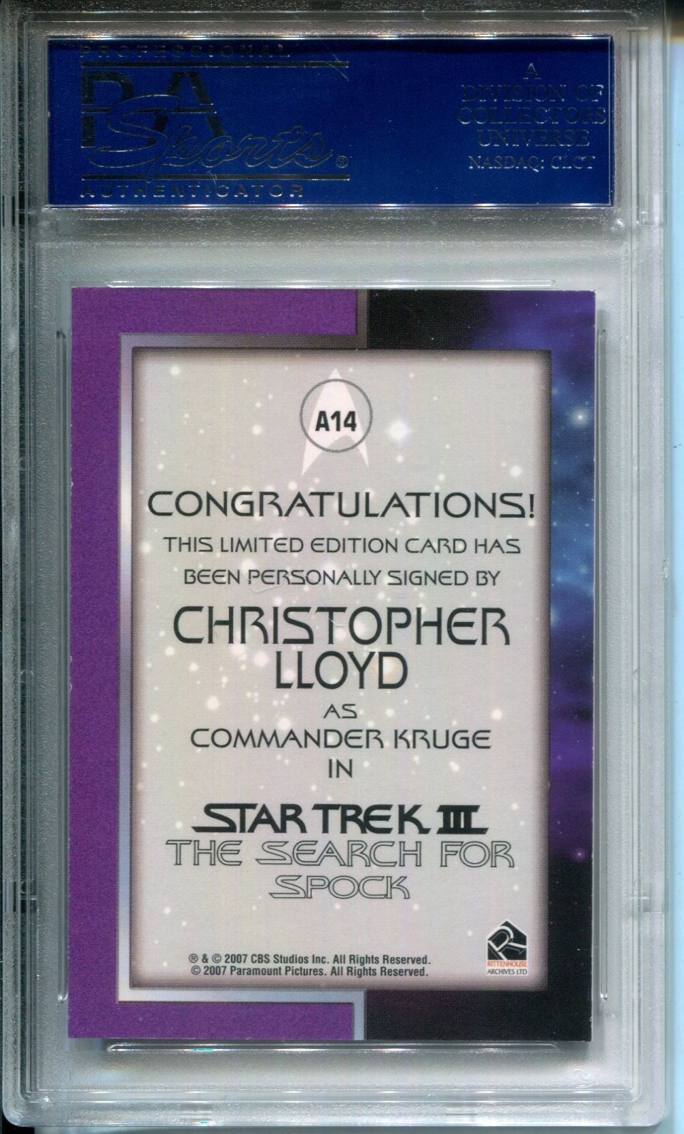 Christopher Lloyd 2007 Rittenhouse The Complete Star Trek Complete AUTO PSA 9