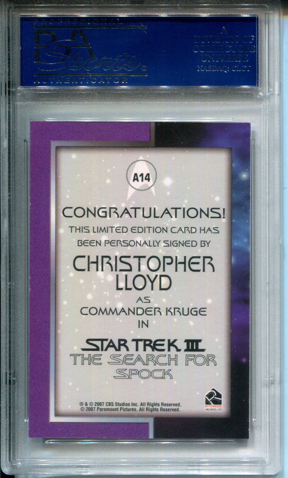 Christopher Lloyd 2007 Rittenhouse The Complete Star Trek AUTO PSA 9 LOW POP
