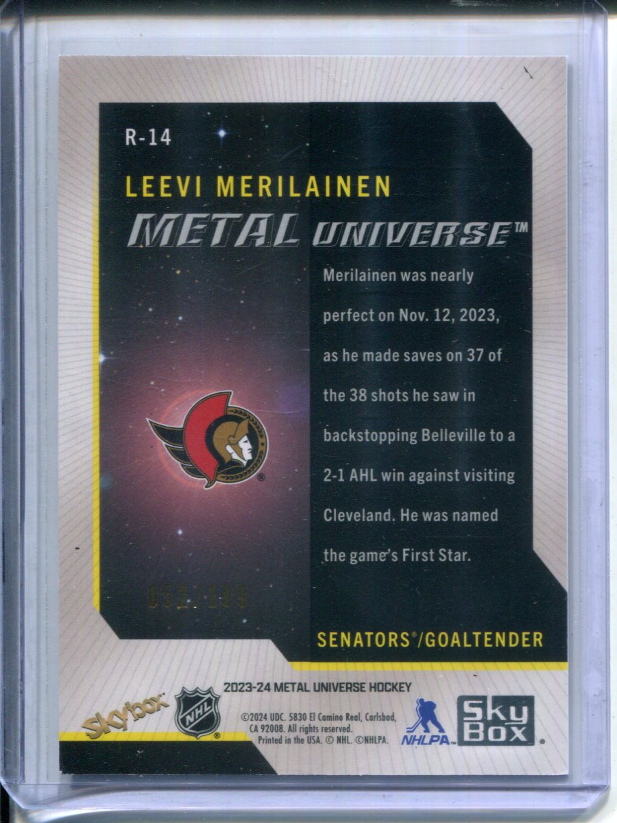 2023-24 Metal Universe Retro Rookie Leevi Merilainen Purple Spectrum F/X