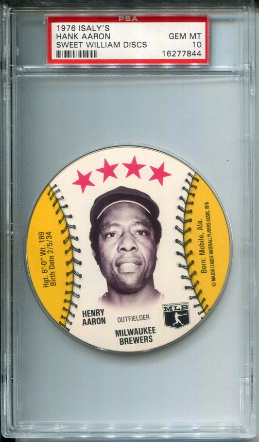 1976 Isaly's Sweet William Disc Hank Aaron Sweet William Discs PSA 10