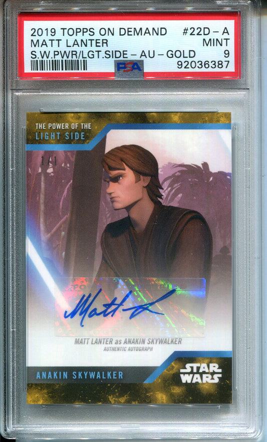 Matt Lanter as Anakin Skywalker 2019 Topps Star Wars Gold #1/1 AUTO PSA 9