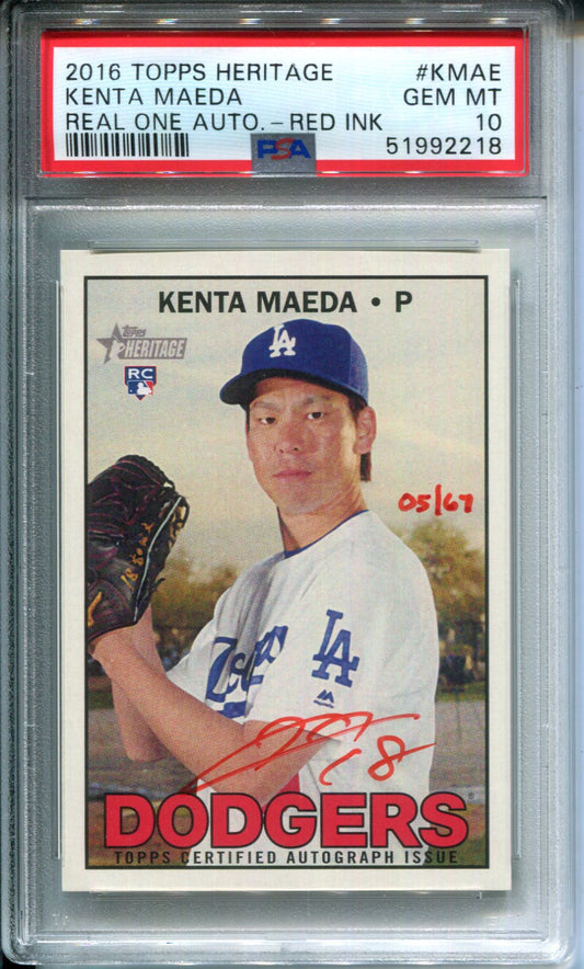 2016 Topps Heritage Real One Autograph AUTO Kenta Maeda #5/67 Red Ink PSA 10