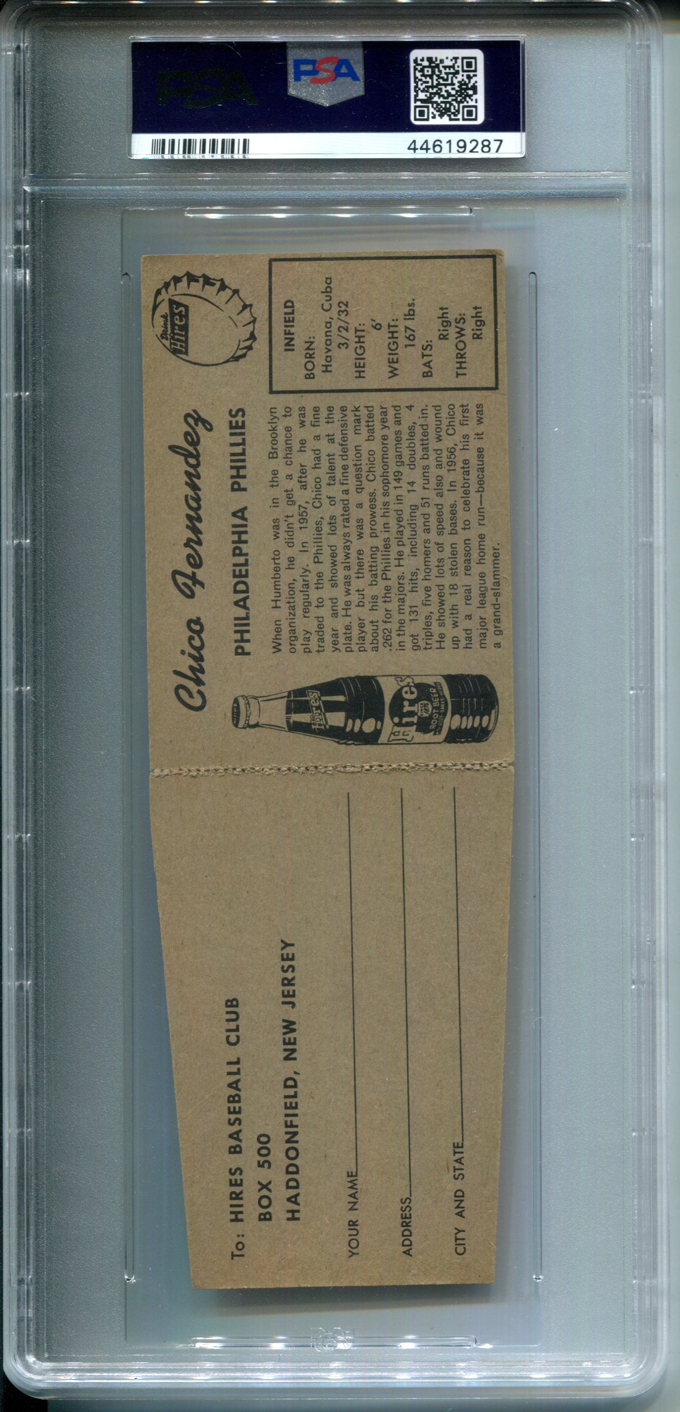 1958 Hires Root Beer Test Set Chico Fernandez Test Set With Tab PSA 4