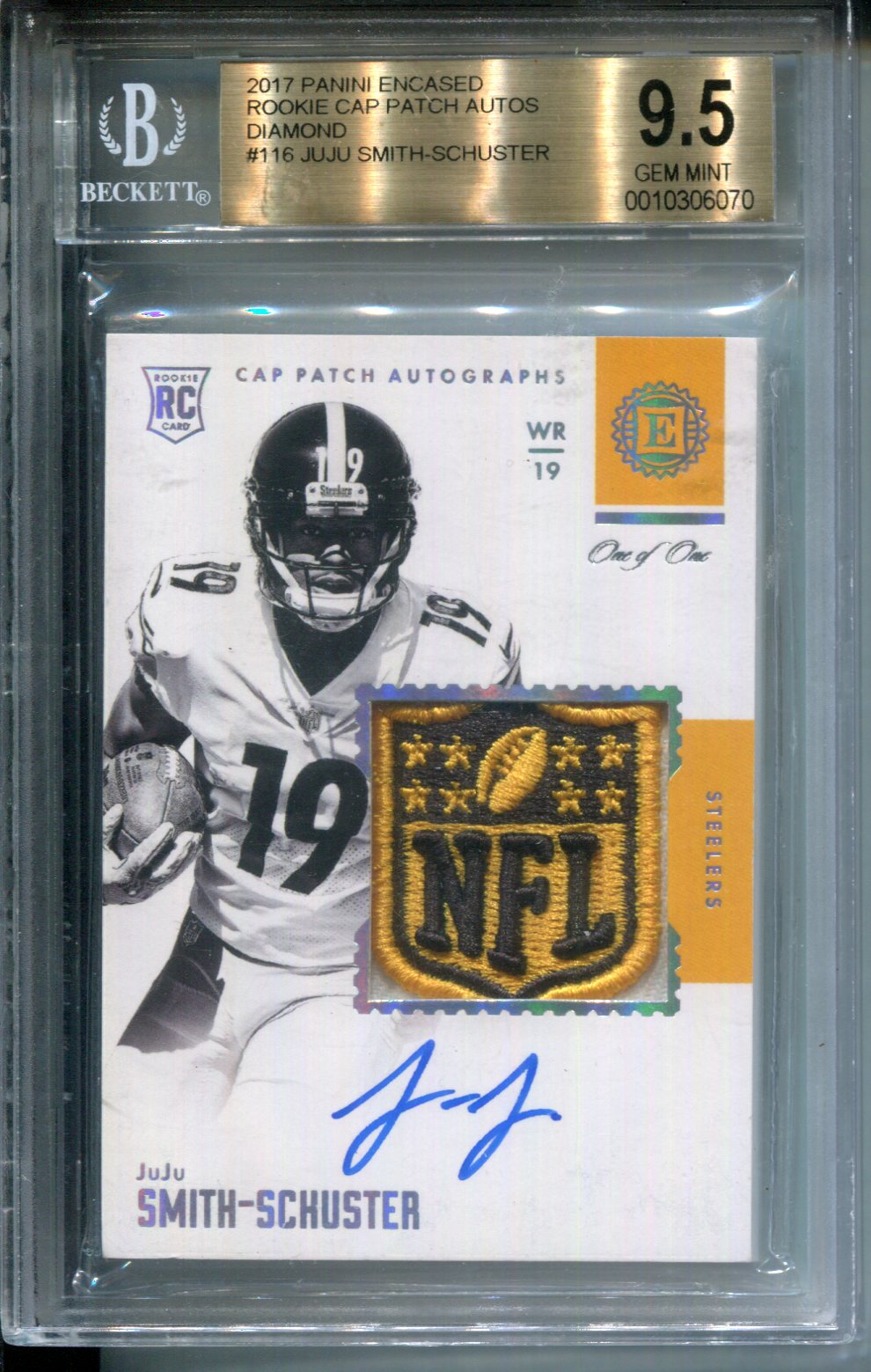 2017 Panini Encased RC Patch NFL SHIELD AUTO Juju Smith-Schuster #1/1 BGS 9.5