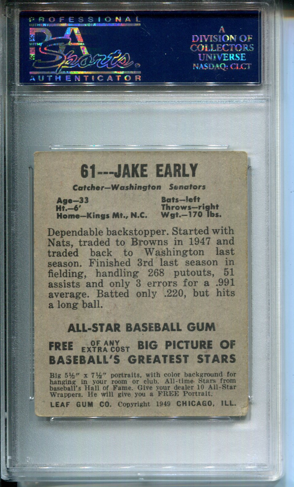 1948 Leaf Jake Early #61 PSA 3