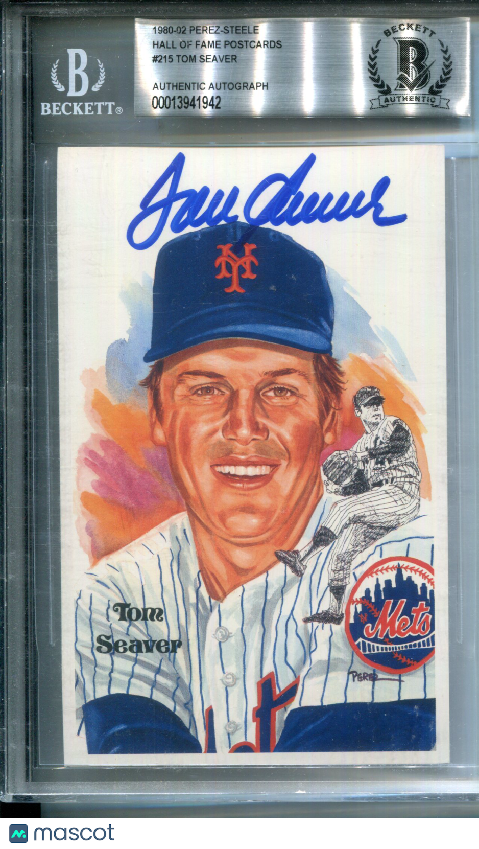 1980 Perez-Steele Hall of Fame Postcard Tom Seaver BVG Authentic AUTO Signed