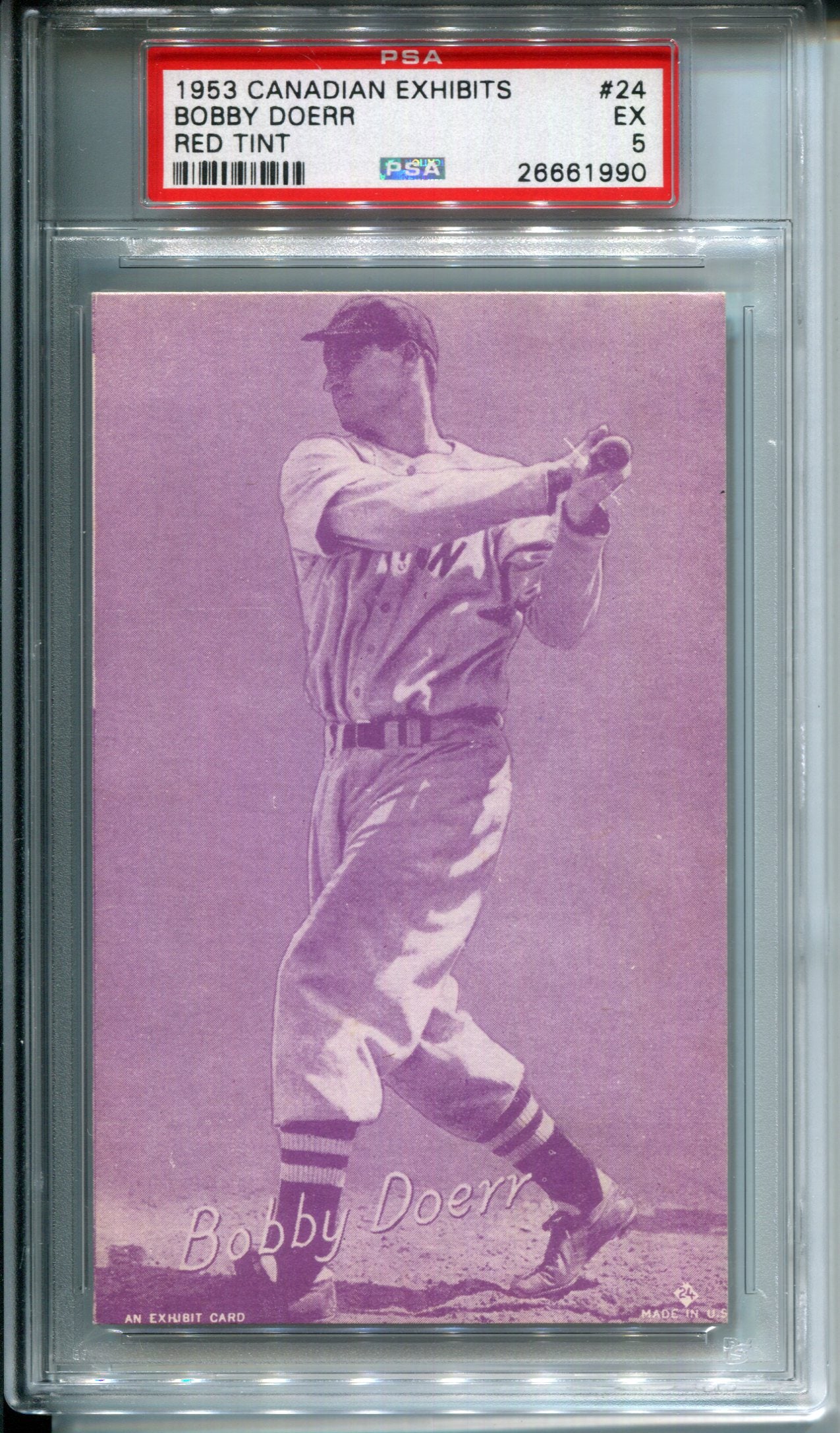 1953 Canadian Exhibits Bobby Doerr #24 Red Tint PSA 5