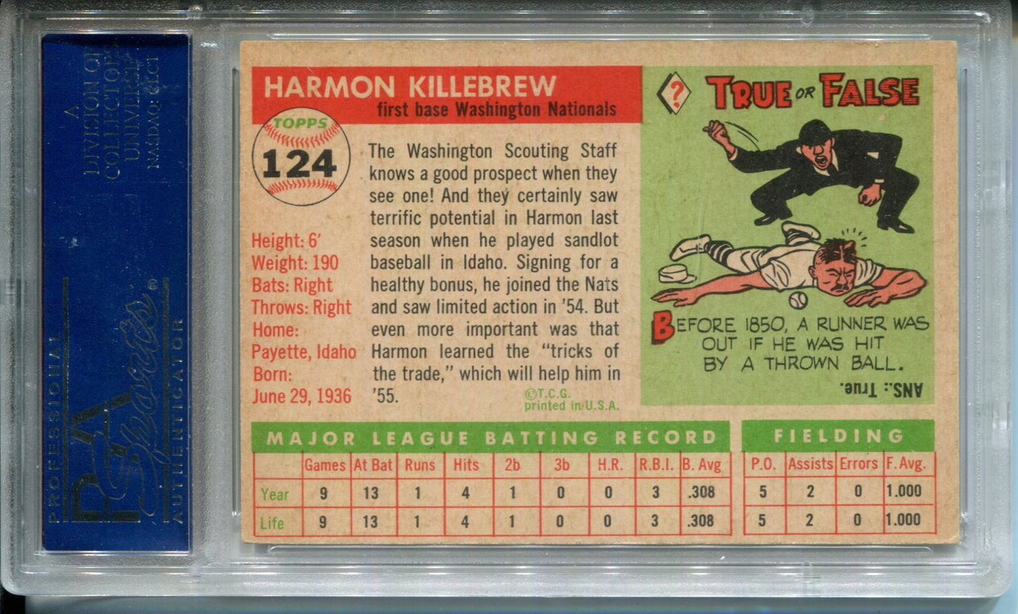 1955 Topps Harmon Killebrew #124 PSA 6 Rookie Card