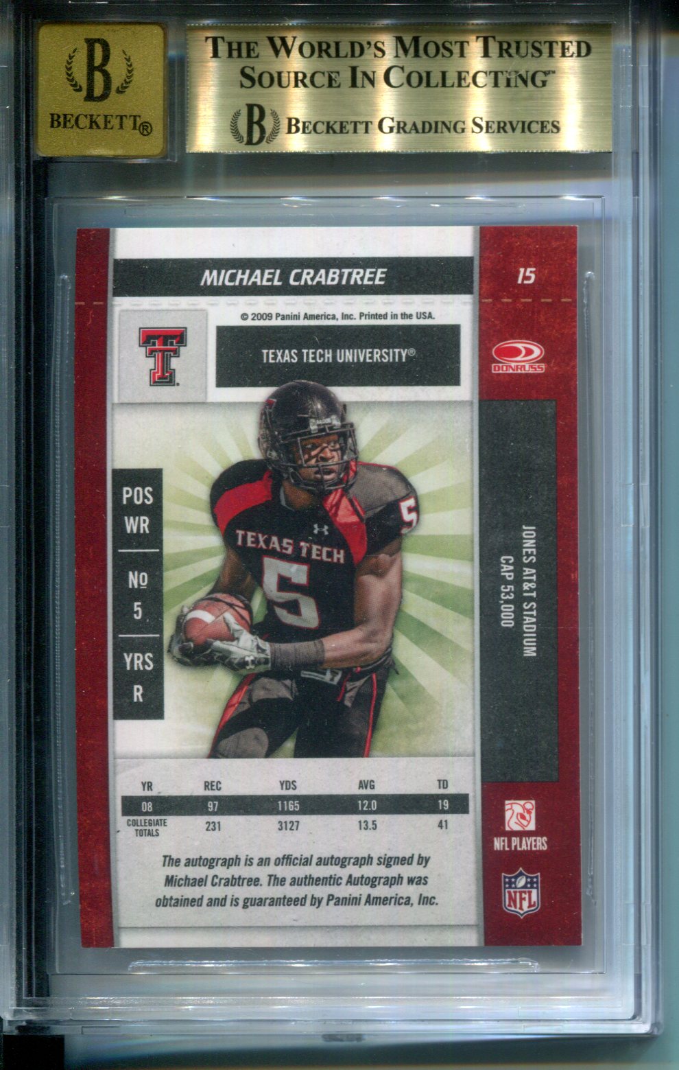 2009 Playoff Contenders College Rookie Ticket AUTO Michael Crabtree /55 BGS 9.5