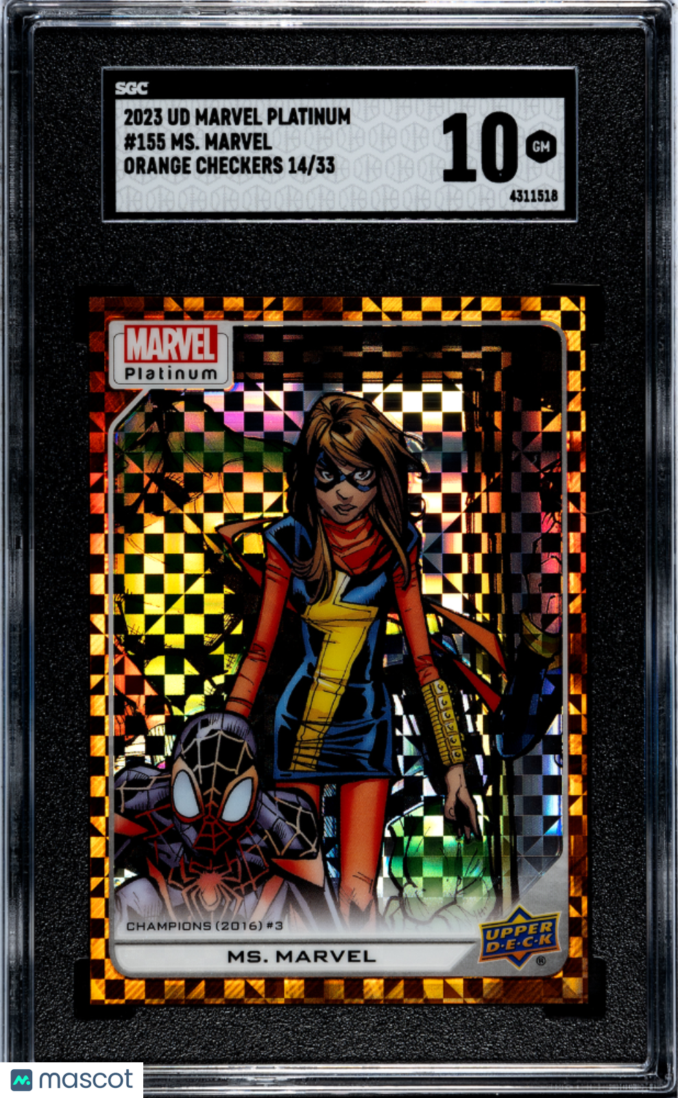 MS. Marvel 2023 Upper Deck Marvel Platinum Orange Checkers #14/33 SGC 10 POP 1
