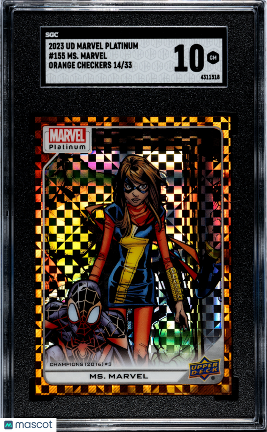 MS. Marvel 2023 Upper Deck Marvel Platinum Orange Checkers #14/33 SGC 10 POP 1
