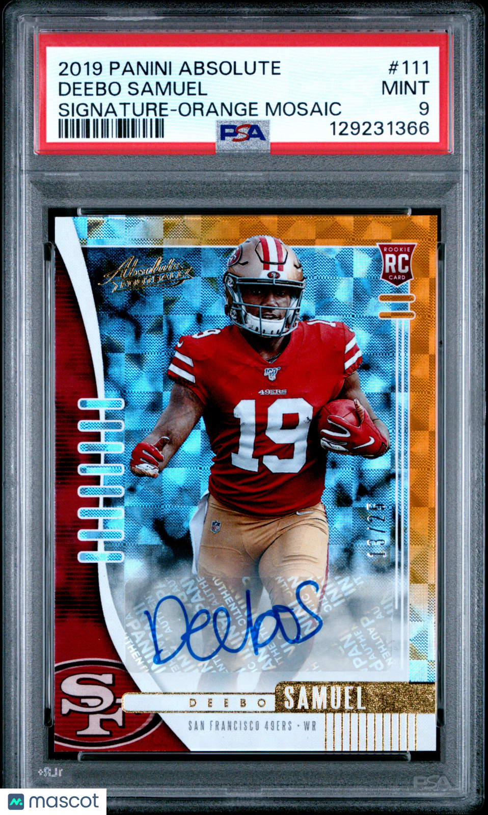 2019 Panini Absolute Deebo Samuel #111 Signature Orange Mosaic 03/25 PSA 9 pop 2