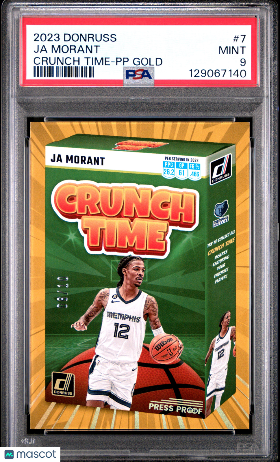 2023-24 Panini Donruss Crunch Time Ja Morant #7 PP Gold PSA 9 /10 pop 1