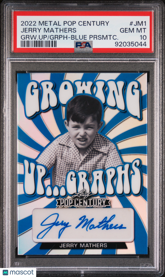 Jerry Mathers 2022 Leaf Metal Pop Century Growing Up AUTO Blue #2/20 PSA 10