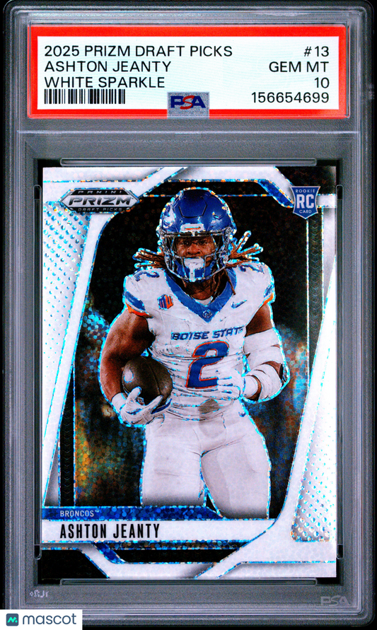 2025 Panini Prizm Draft Picks Ashton Jeanty #13 White Sparkle PSA 10 POP 1