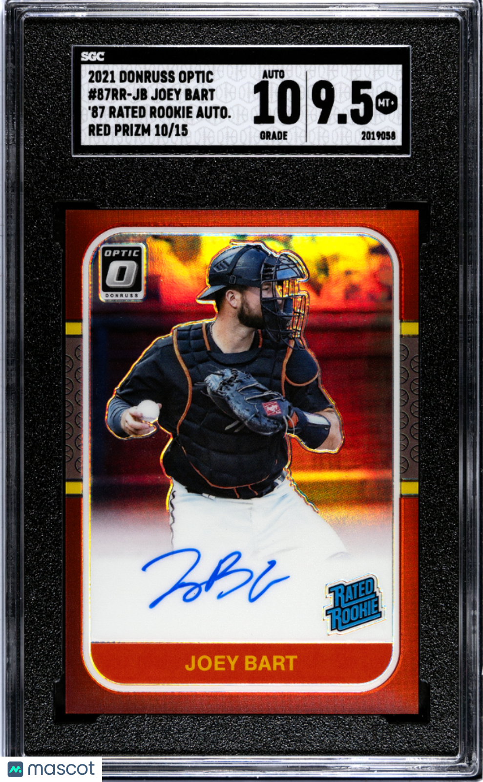 2021 Donruss Optic Joey Bart '87 Rated Rookie Autograph Red Prizm SGC 9.5 /15