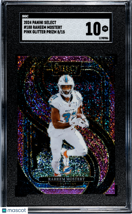 2024 Panini Select Raheem Mostert #188 Pink Glitter Prizm SGC 10 #8/15 POP 1