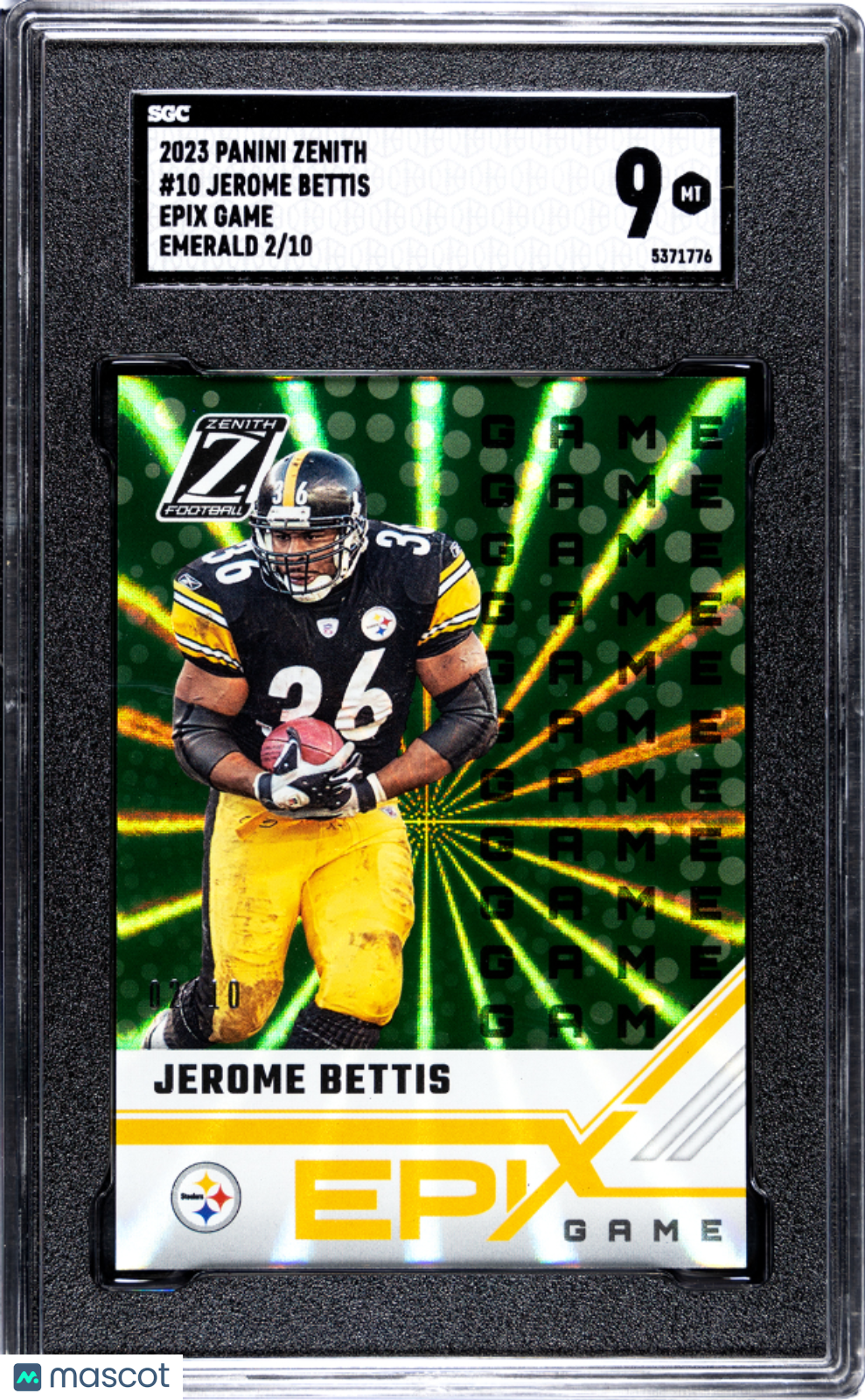 2023 Panini Zenith Jerome Bettis #10 Epix Game Emerald SGC 9 2/10 pop 1