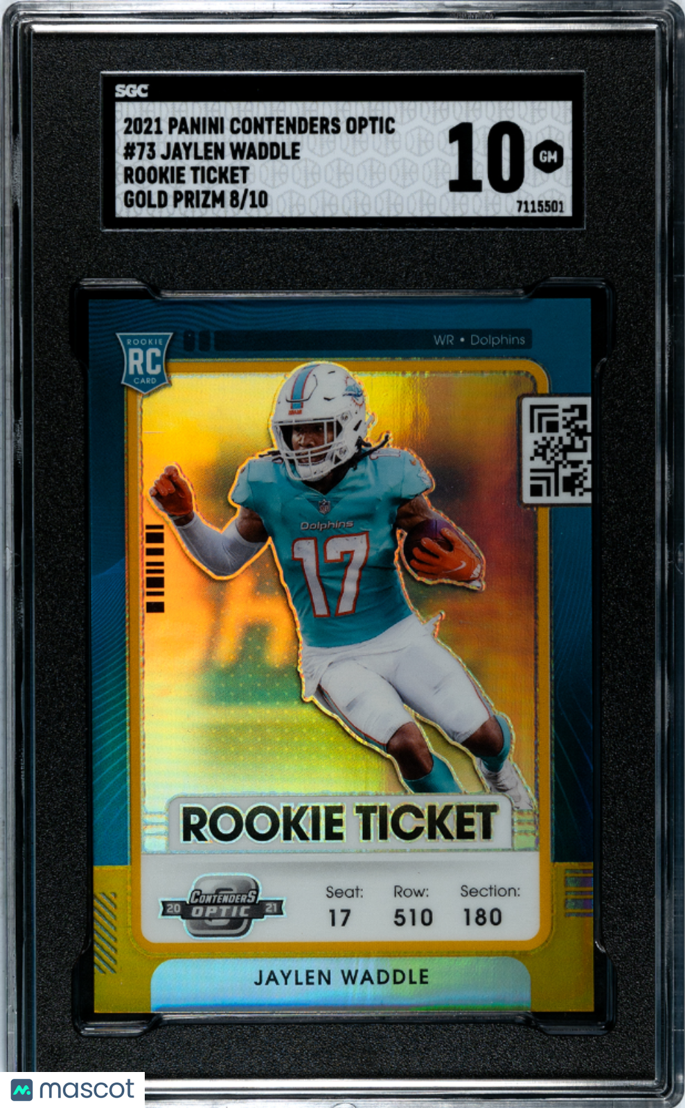 Jaylen Waddle Contenders Optic Rookie Ticket Gold Prizm 8/10 SGC 10 Pop 1