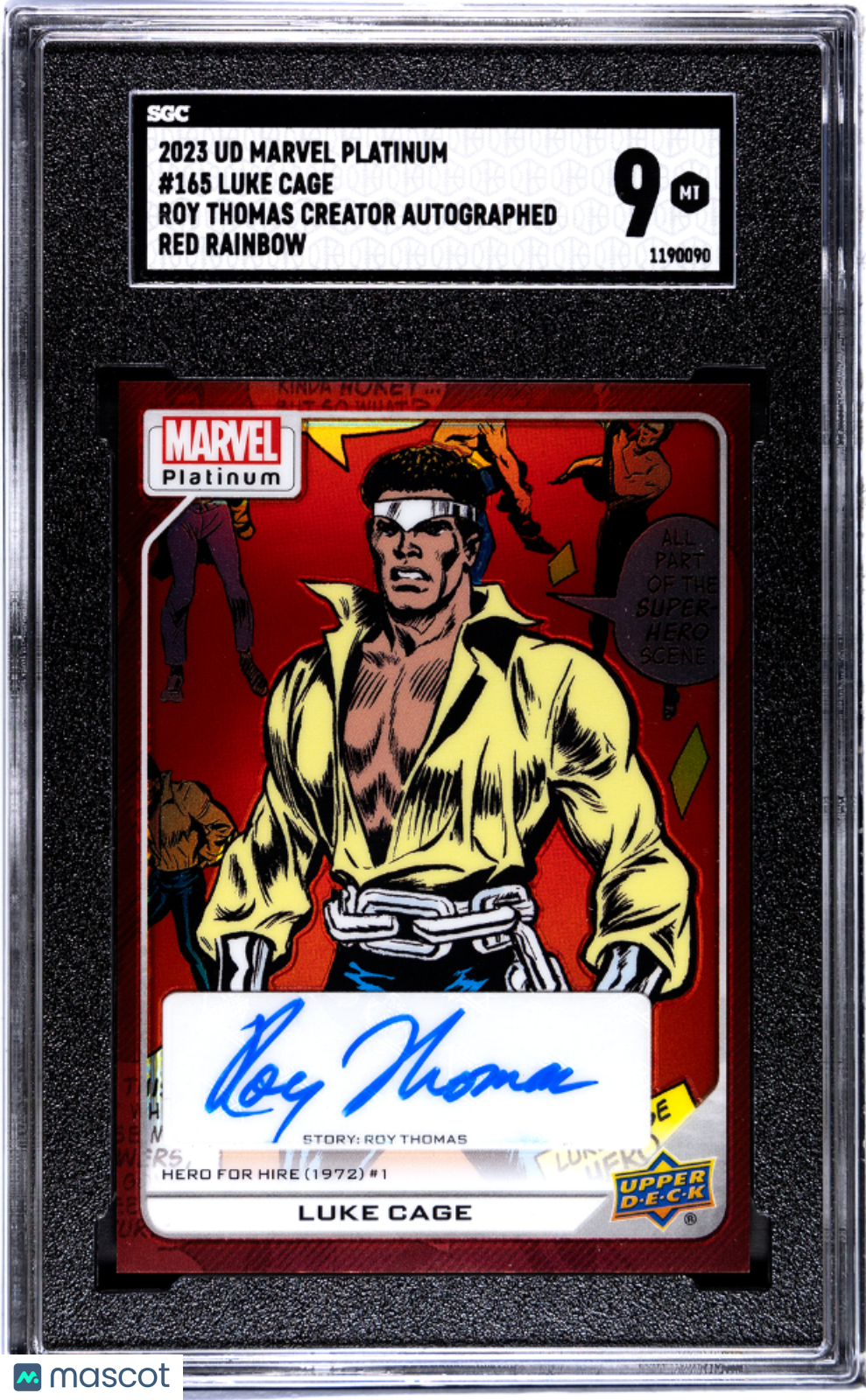 Luke Cage 2023 UD Marvel Platinum Roy Thomas Creator Auto Red Rainbow SGC 9 POP