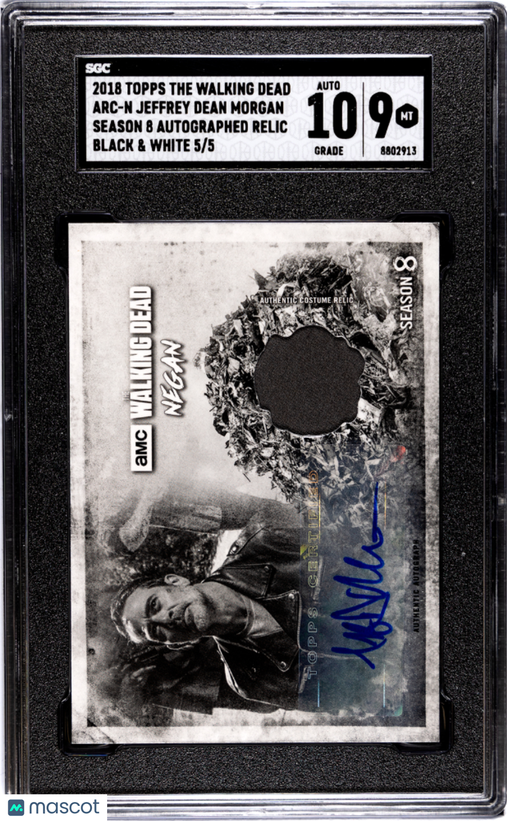 Jeffrey Dean Morgan Negan 2018 Topps Walking Dead Season 8 AUTO Relic #5/5 SGC 9