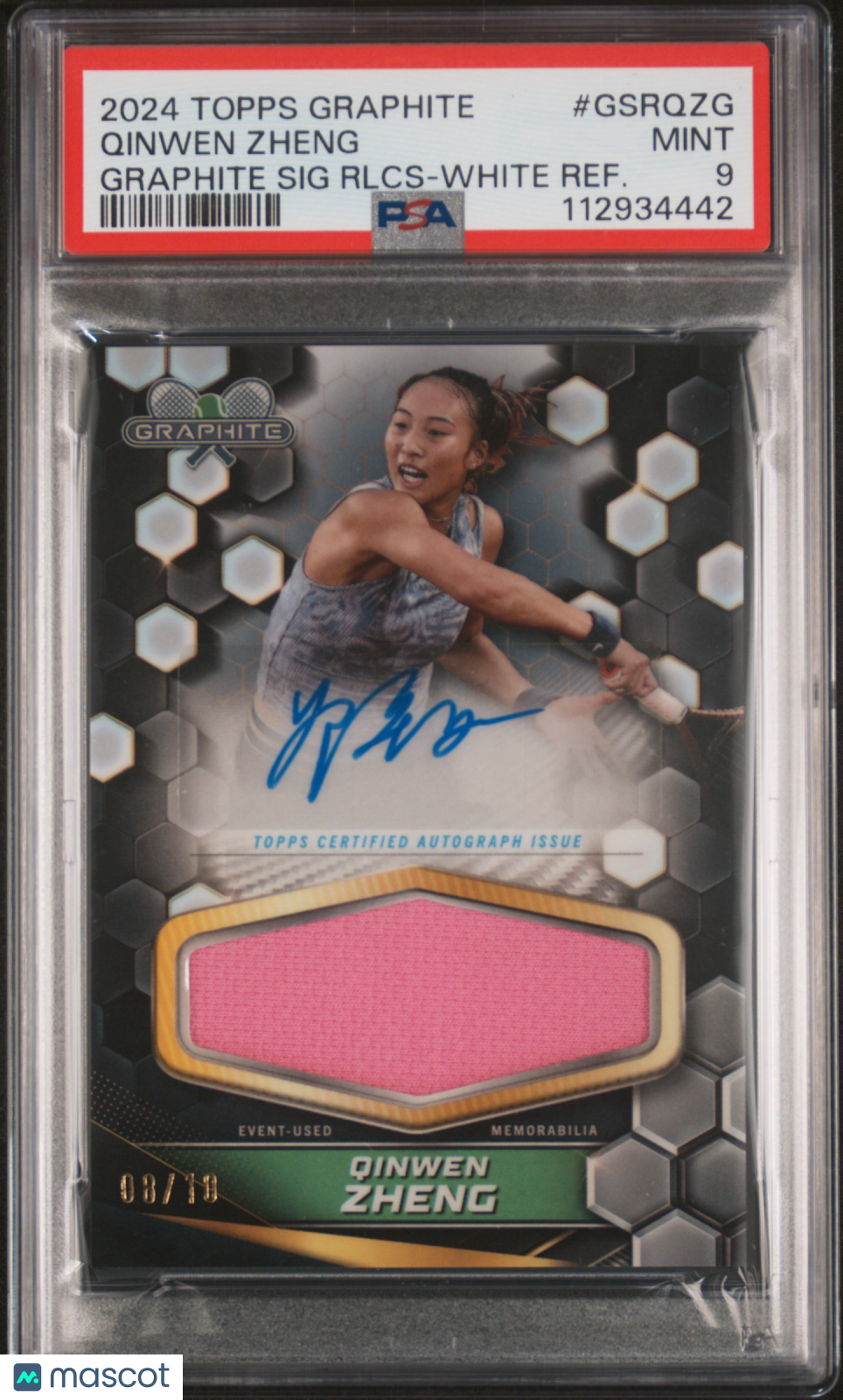2024 Graphite Tennis auto Relics Qinwen Zheng Rlcs White Refractor 08/10 PSA 9